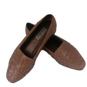 WESTIES Tan Leather Woven Upper Loafer Flat Shoes